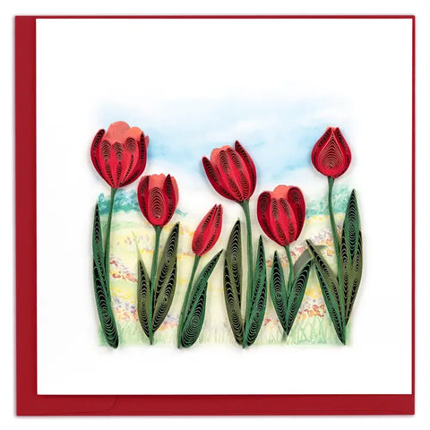 Quilling Cards Red Tulip Field