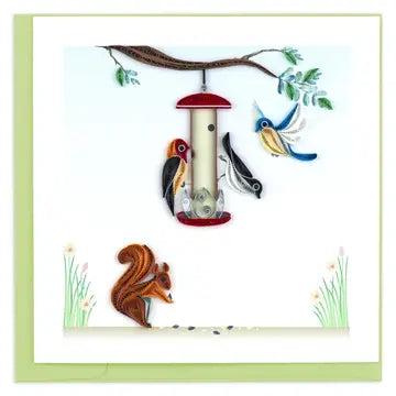 Quilling Cards Squirrel and Bird Feeder Card