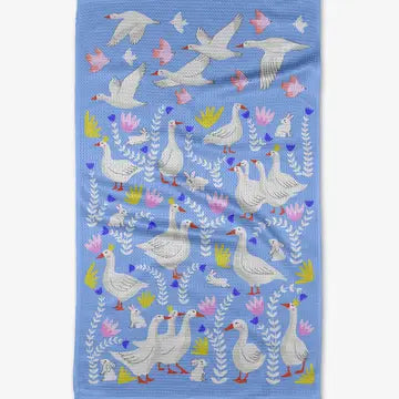 Geometry Geese and Bunnies Tea Towel