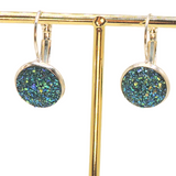 Sterling Silver French Leverback Earrings with Druzy, 5 Colors!