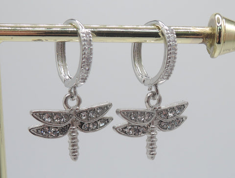 Stainless Steel Huggies with Dragonfly Charms