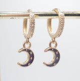 18k Gold Plated Huggies with Enamel Moon Charms, 4 Colors!