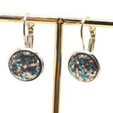 Sterling Silver Leverbacks with Glitter Glass Cabochons, 12 Colors!