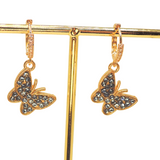 18k Gold Plated Huggies with Pave Rhinestone Butterflies, 4 colors!