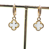 18k Gold Plated Huggies with Clover Charm, 4 Colors!