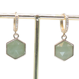 18k Gold Plated Huggies with Hexagonal Tiger Eye or Aventurine Charms