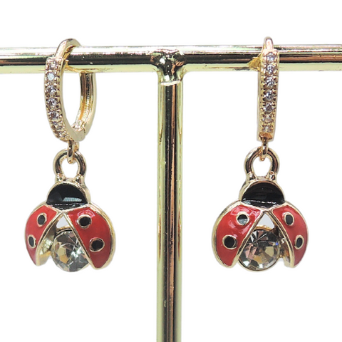 18k Gold Plated Huggies with Enamel Ladybugs