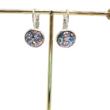 Sterling Silver Leverbacks with Glitter Glass Cabochons, 12 Colors!