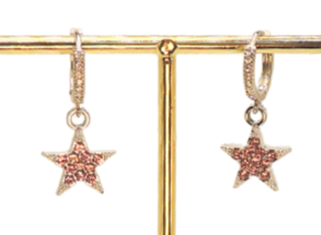 Stainless Steel Huggies with Pave Rhinestone Stars, 3 Colors!