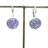 Sterling Silver French Leverback Earrings with Druzy, 5 Colors!