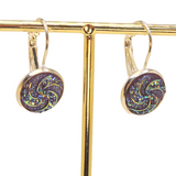 Sterling Silver French Leverback Earrings with Button Whorl Insets, 6 Colors!