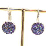 Sterling Silver French Leverback Earrings with Druzy, 5 Colors!