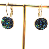 Sterling Silver French Leverback Earrings with Button Whorl Insets, 6 Colors!