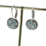 Sterling Silver Leverbacks with Glitter Glass Cabochons, 12 Colors!