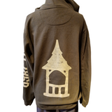 Olive Green Hoody with Front, Back, and Sleeve Print