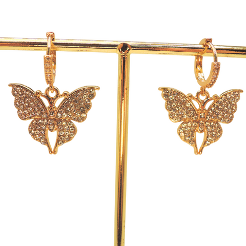 18k Gold Plated Huggies with Pave Rhinestone Swallowtail Butterflies