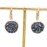 Sterling Silver French Leverback Earrings with Druzy, 5 Colors!